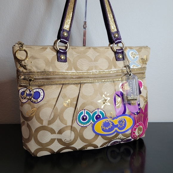 Coach Poppy Glitter Pop Glam Tote Bag Purse - Picture 2 of 15